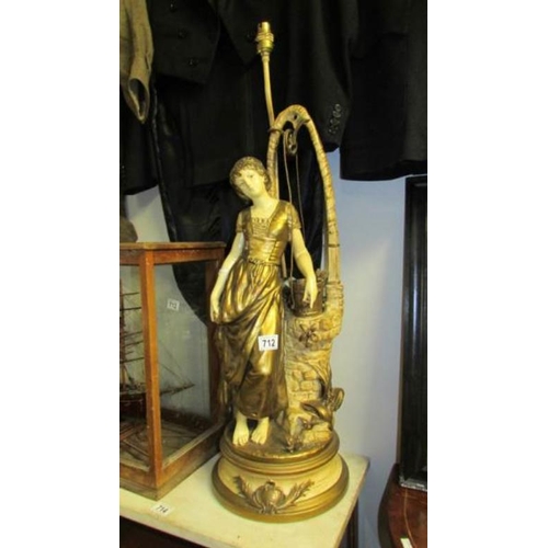 712 - A pair of spelter figural lamp bases