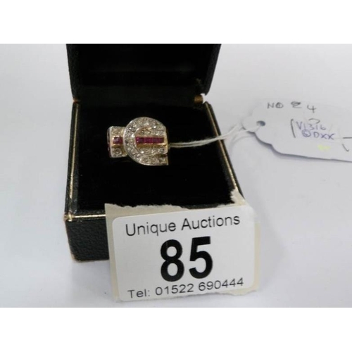 85 - A 1940's 14ct gold ruby and diamond odenesque ring with approximately 0.75ct diamonds, size J