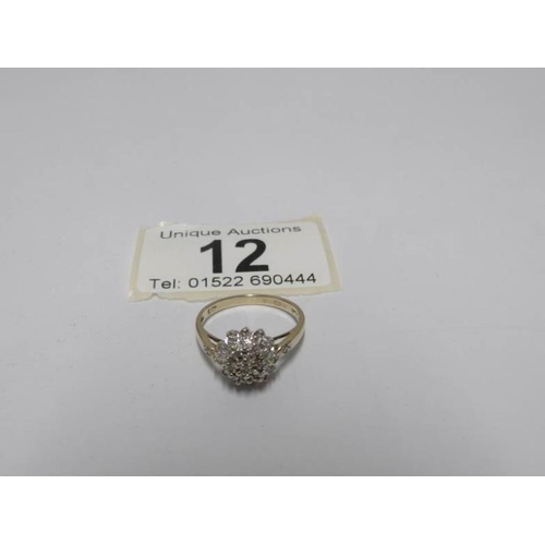 12 - A 9ct gold and diamond ring size N and a 9ct gold diamond and sapphire ring also size N