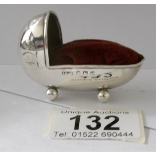 132 - A rare 1906/07 silver pin cushion as a babies cradle