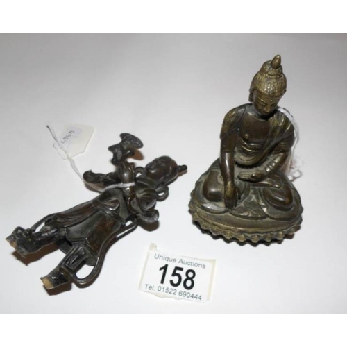 158 - A brass Buddha and a Chinese figure