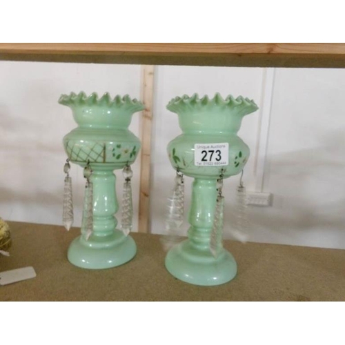 273 - A pair of Victorian green glass lustres