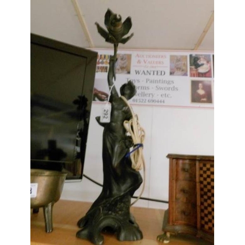 292 - An original spelter art nouveau figurine lamp singed 'Rousseau'