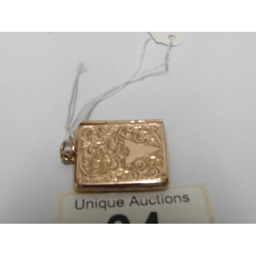 34 - A 9ct gold stamp case shaped as an envelope, H M Chester 1923