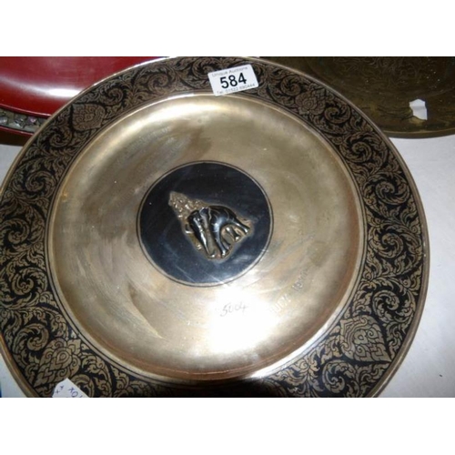 584 - A tray and 3 plates including one silver