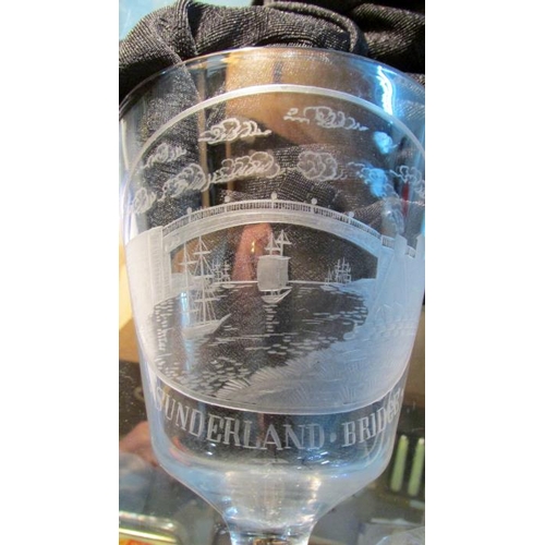 281 - An unusual wine glass engraved with a scene of Sunderland Bridge

Good condition with no damage obse... 