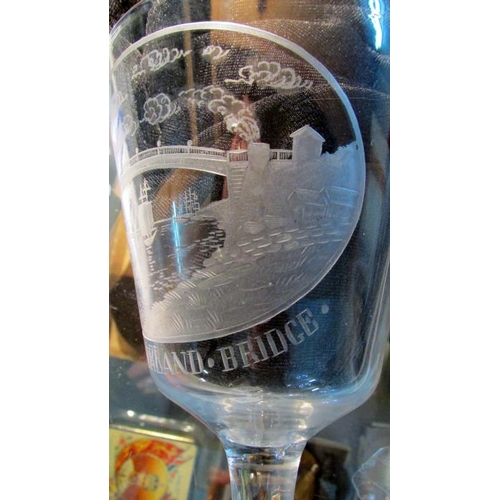 281 - An unusual wine glass engraved with a scene of Sunderland Bridge

Good condition with no damage obse... 