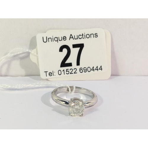 27 - An 18ct white gold 1.5ct diamond solitaire ring, size P