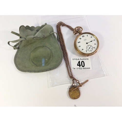 40 - A gent's 9ctg gold pocket watch marked Elgin USA, H M Birmingham 1922/23, on gold chain and with 190... 