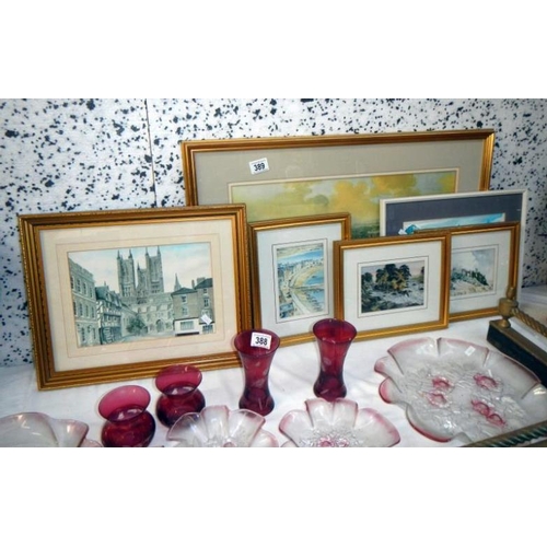 389 - A quantity of framed & glazed pictures