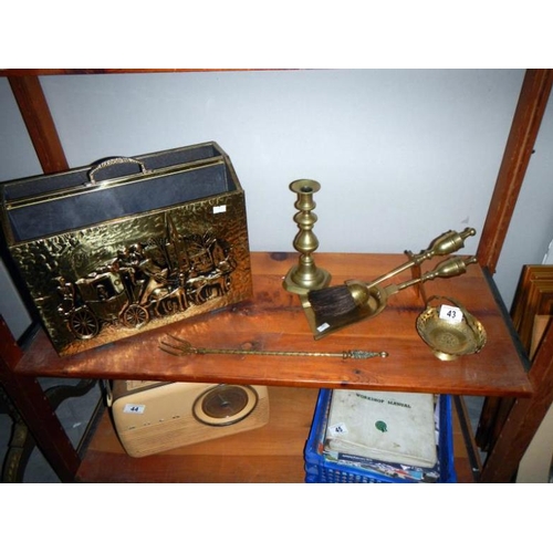 43 - A quantity of brass items including companion set etc.