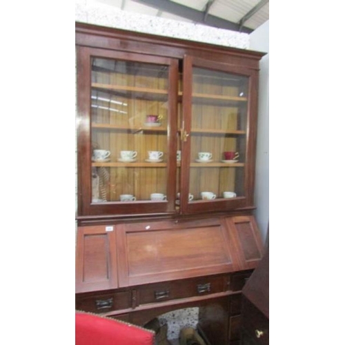 456 - A mahogany double pedestal bureau book case