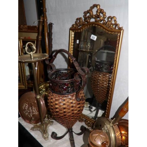 620 - A mixed lot of brass and copper, mirror etc