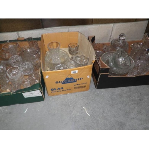 626 - 3 boxes of glass ware