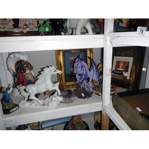 77 - 5 shelves of miscellaneous items including figures etc.