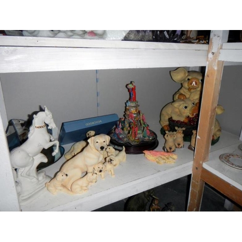 77 - 5 shelves of miscellaneous items including figures etc.