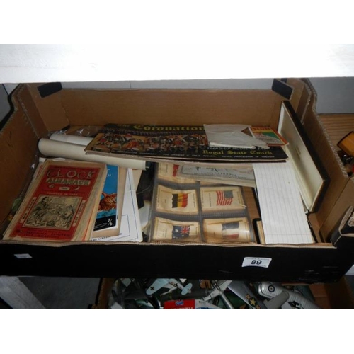 89 - A quantity of ephemera including silks, cigarette cards & 1920's Almanac etc.