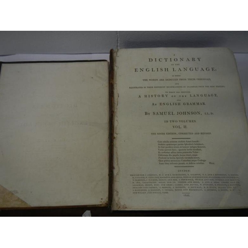 24 - A 1806 edition of Samuel Johnson's Dictionary in 2 volumes (complete, both front and back board deta... 