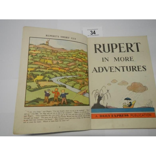 34 - 1944 Rupert in More Adventures (inscription, very good copy)