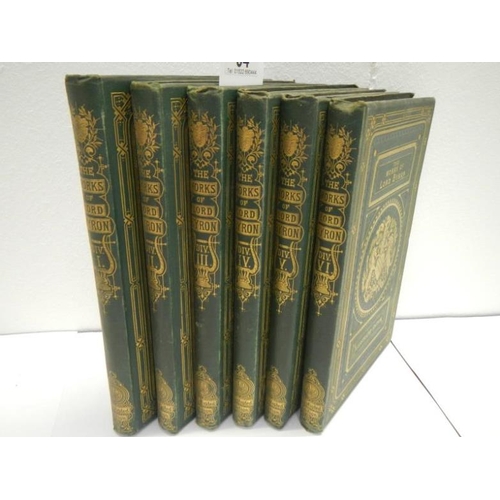 64 - The Works of Lord Byron by William Anderson, 1886, Volume 1-6 Illustrated Edition (green cloth & emb... 