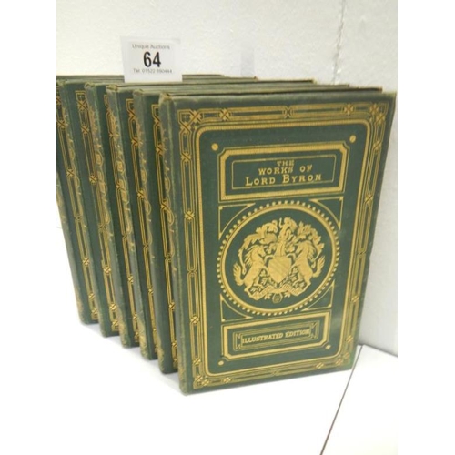 64 - The Works of Lord Byron by William Anderson, 1886, Volume 1-6 Illustrated Edition (green cloth & emb... 