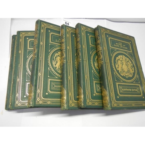 64 - The Works of Lord Byron by William Anderson, 1886, Volume 1-6 Illustrated Edition (green cloth & emb... 