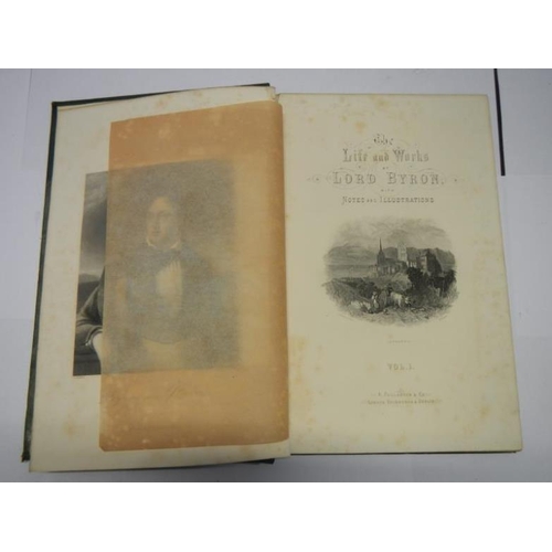 64 - The Works of Lord Byron by William Anderson, 1886, Volume 1-6 Illustrated Edition (green cloth & emb... 