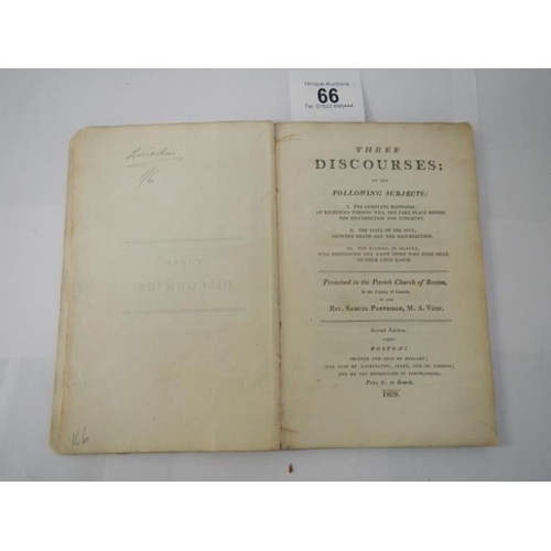 66 - Partridge's Three Discourses on the Following Subjects Preached in the Parish Church of Boston in th... 