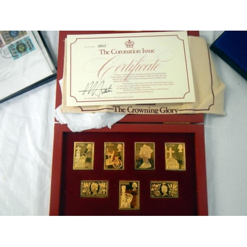 137 - Stamps - 3 cased Danbury Mint 1977 Silver Jubilee ses containing first day covers and silver ingots,... 