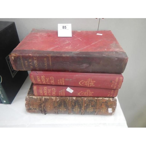 85 - An early large bible (front board loose, back board missing), The War Budget and two volumes of Rail... 