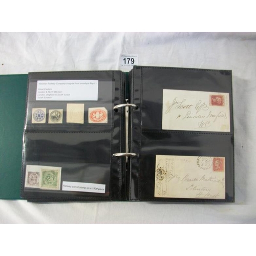 179 - Stamps - An album of c19th Victoria British Empire stamps including entires, envelopes, postcards, p... 