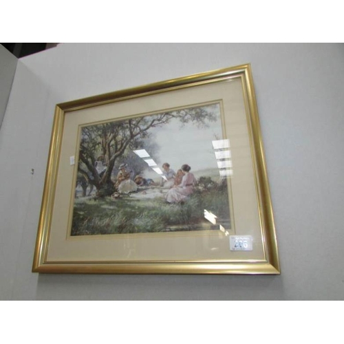 206 - A framed and glazed picnic scene