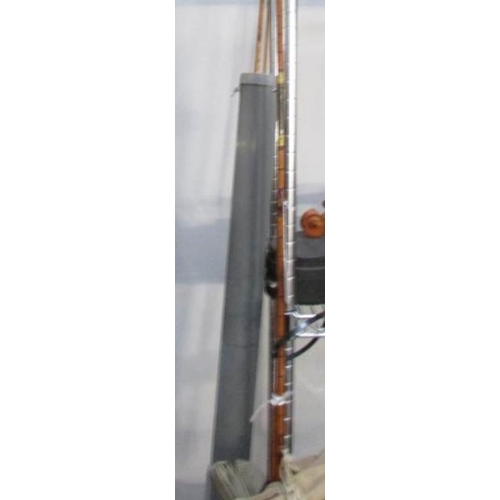 255 - 2 split cane trout fly rod in grey barrel container