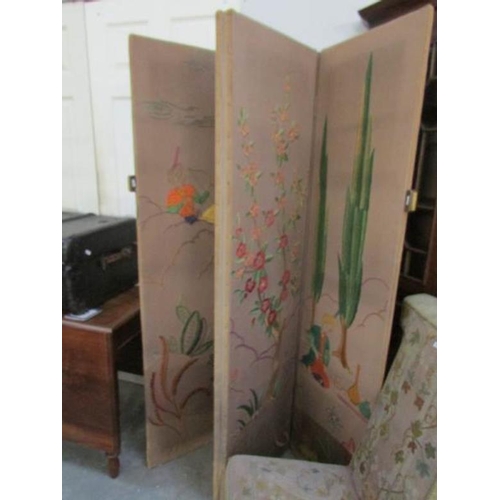 287 - A four fold embroidered dressing screen