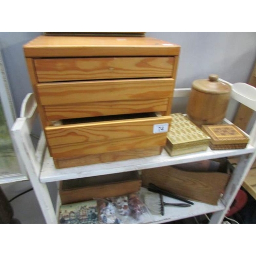 74 - A mixed lot of wooden boxes, treen etc