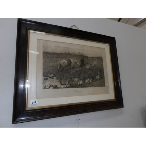 341 - 2 framed and glazed engravings 'The Cast Shoe' after G H Mason and a child playing with puppies