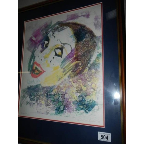 504 - A framed and glazed monoprint signed Suzi Lavinia Smith '89, image 34 x 42 cm