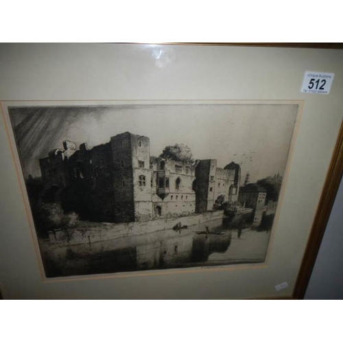 512 - An original etching of Newark Castle singed Stanley Anderson CBE.RA, 1884-1966, image 35 x 26cm