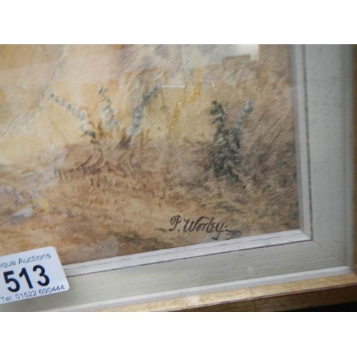 513 - A watercolour entitled 'A Rural Idyll', signed P Warley '79, image 50 x 70 cm