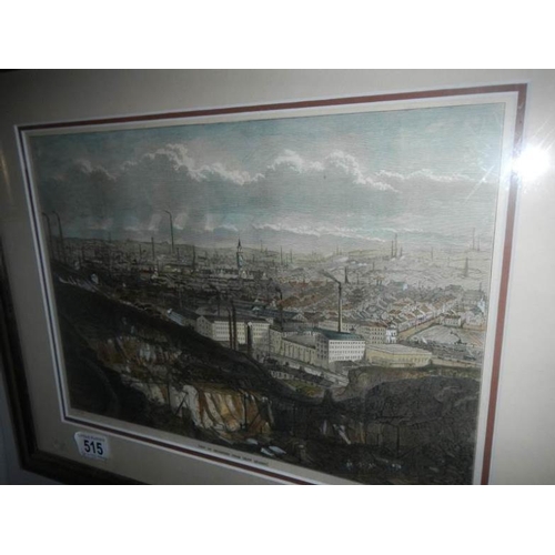 515 - A framed and glazed engraving 'A View of Bradford from Cliff Quarry', image 34 x 24