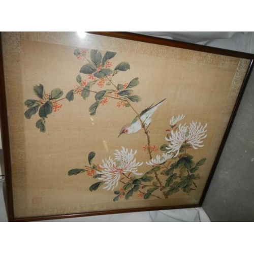 517 - 3 Chinese paintings on silk and another signed Mitchell