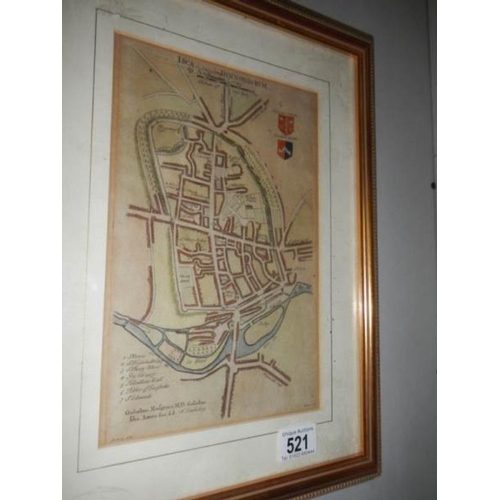 521 - An antique framed and glazed map (location unknown as in latin), dated 19th August 1724, image 28 x ... 