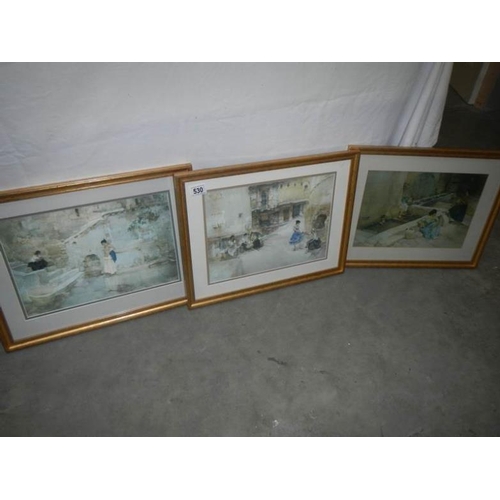 530 - 3 framed and glazed Russell Flint prints