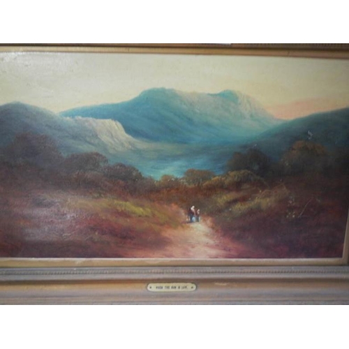 535 - A gilt framed 19th century oil on card entitled 'When the Sun is Low' unsigned (possibly Jennings), ... 