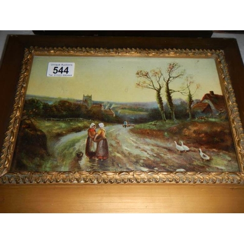 544 - A 19th century framed and glazed print of a winter scene, image 27 x 17cm