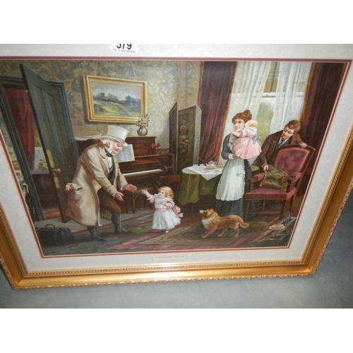 579 - A framed and glazed parlour scene entitles 'Welcome Visitor', image 58 x42