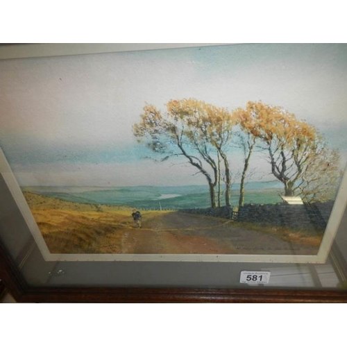 581 - 3 framed and glazed watercolour country scenes