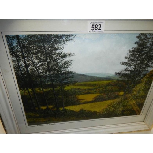 582 - A framed and glazed watercolour 'Witton on le Weir' Co., Durham, signed C H Steel, image 38 x 28