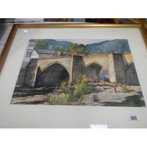 585 - A good framed and glazed watercolour of Llangollen signed Spencer Ford, image 53 x 36