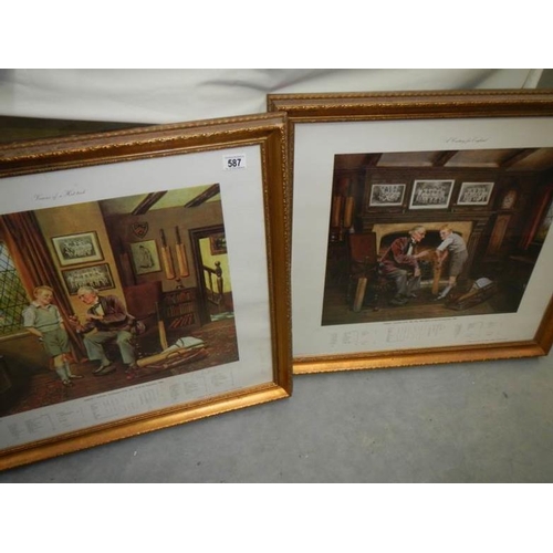 587 - 2 framed and glazed cricket related prints by A L Grace, one bearing the signature Len Hutton